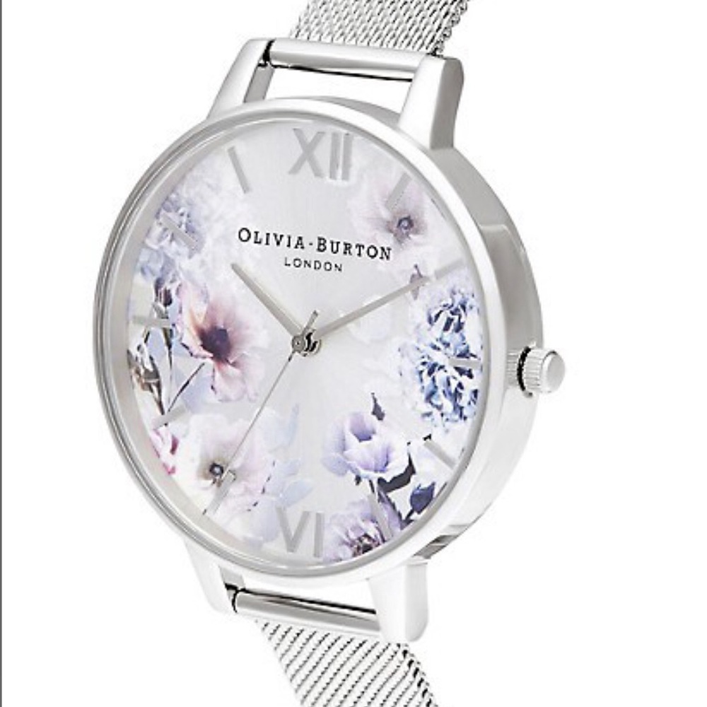 Olivia BurtonSunlight Florals Silvertone Bracelet Ladies Watch